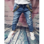 Spodnie Jeansowe Jogger z szelkami w panterkę